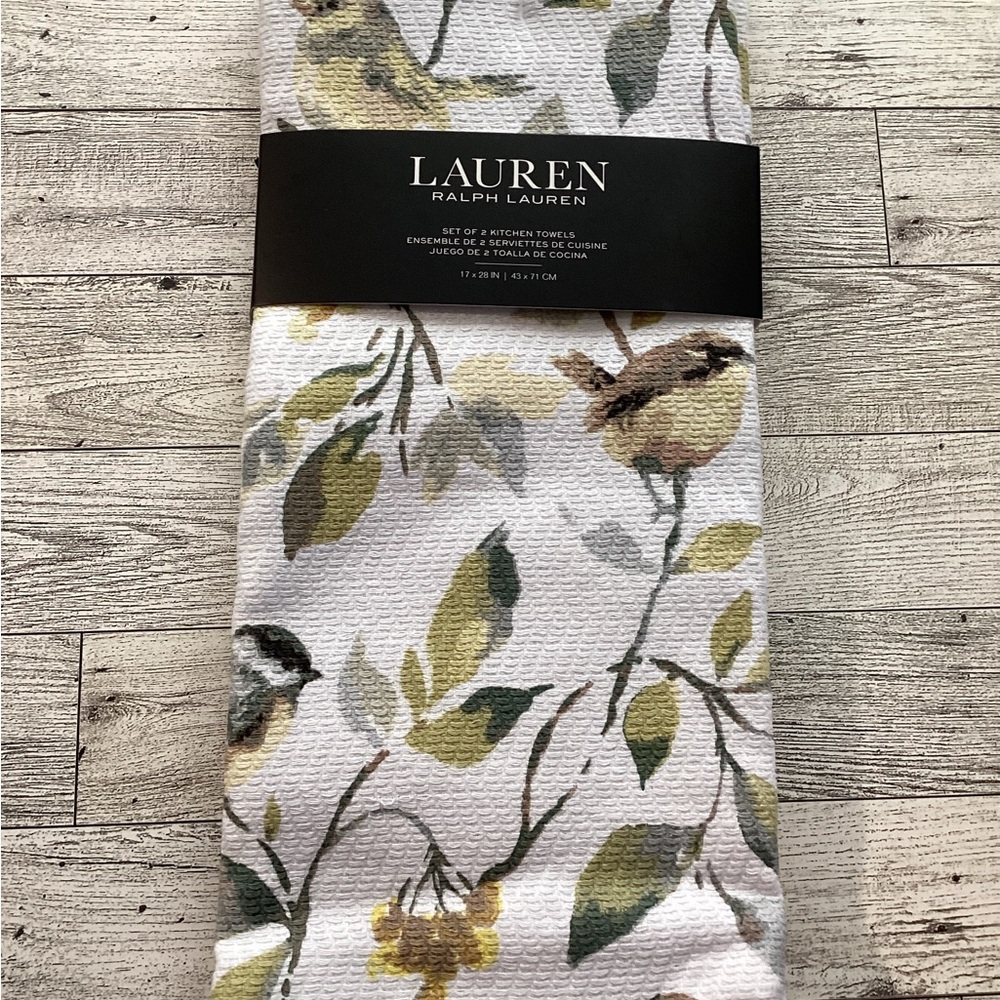 Ralph Lauren Bird Print (2) Kitchen Towels - Green and Yellow